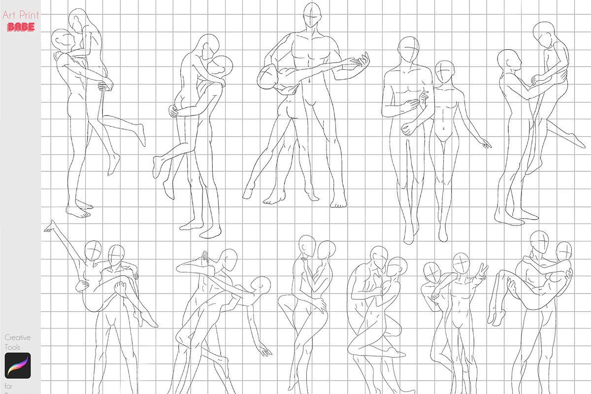 Procreate Couple Body Poses Anime, a Brush Add-On by ArtPrintBabe (Photo 9 of 12)