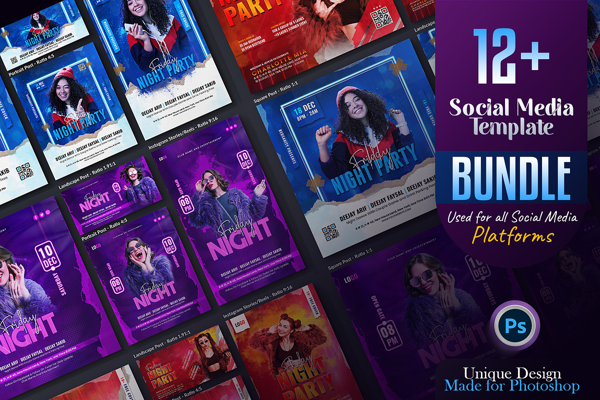 Night Party Social Media Post Set, a Social Media Template by Creative_View (Photo 1 of 8)