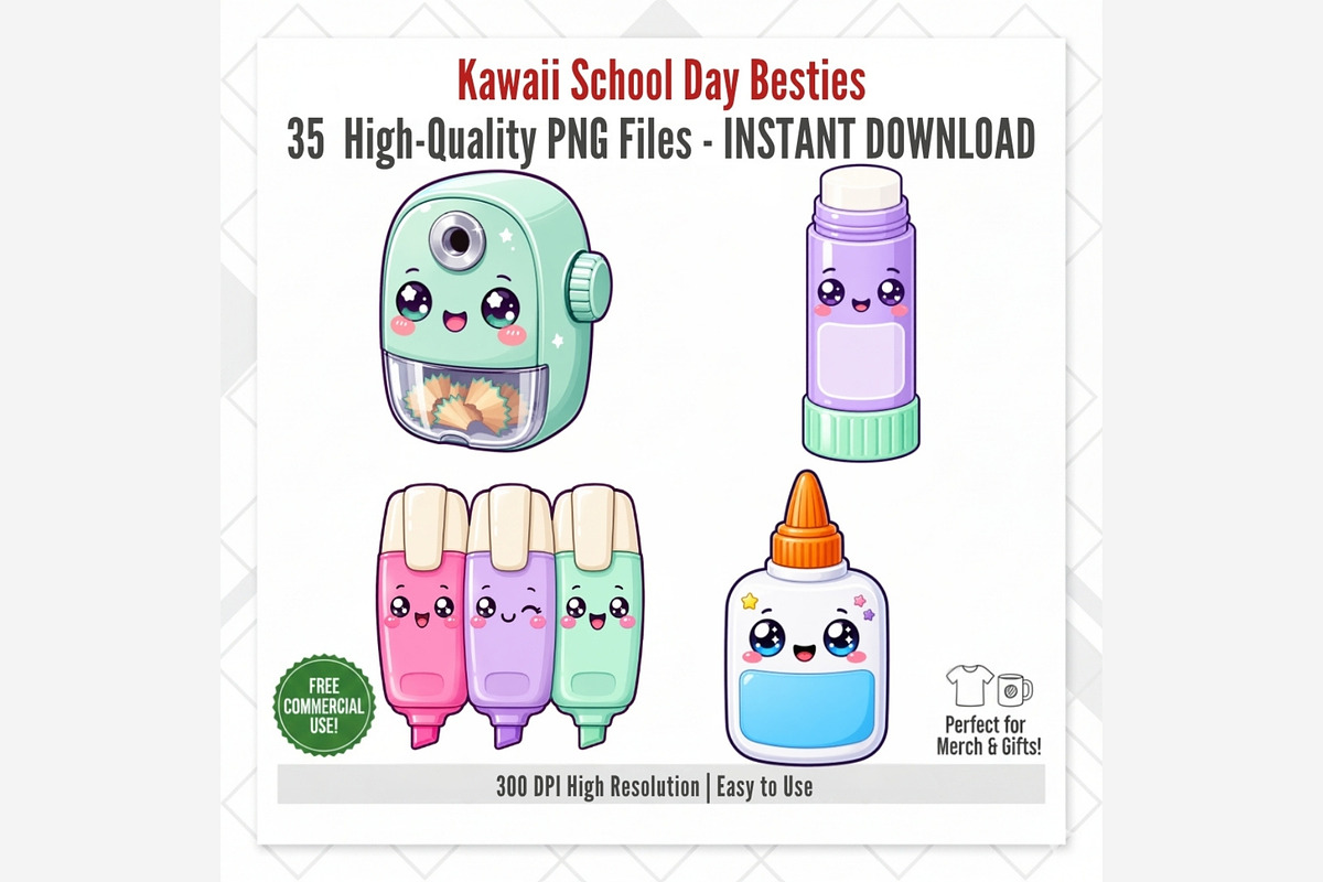 Kawaii School Supplies Clipart, an Education Illustration by Tanya Kart (Photo 10 of 11)