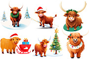 Cute Christmas Highland Cow Clipart, an Illustration by Wow Magic (Thumbnail 2 of 5)