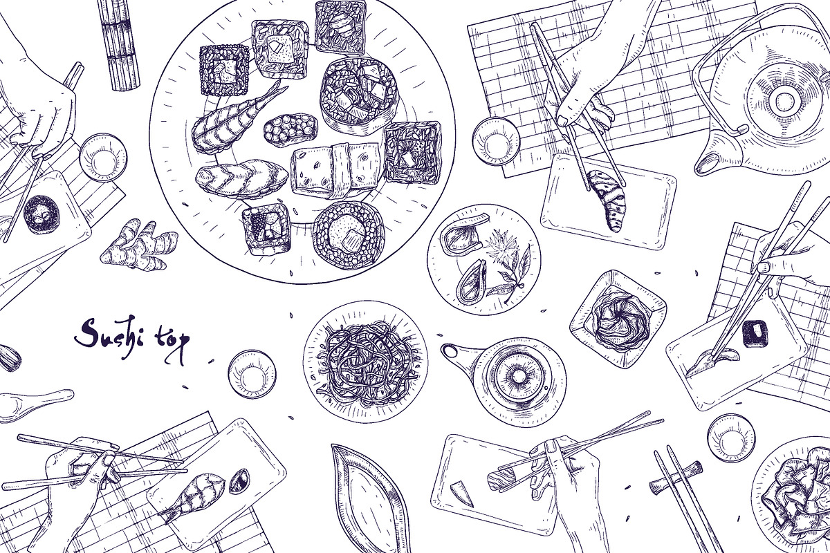 Sushi, hand drawn bundle, a Food Illustration by Good Studio (Photo 3 of 32)