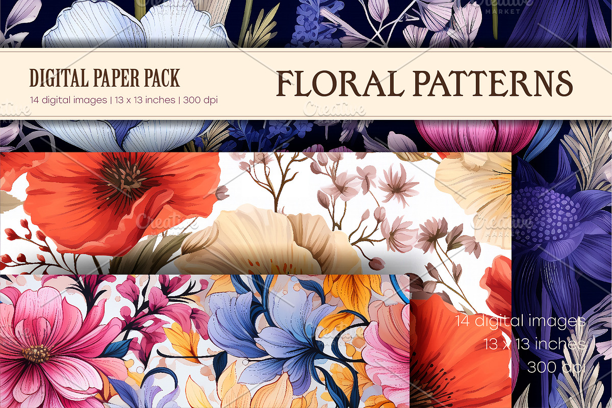 Floral Patterns 18. Digital Paper., a Texture Illustration by KENO Mascots (Photo 2 of 3)