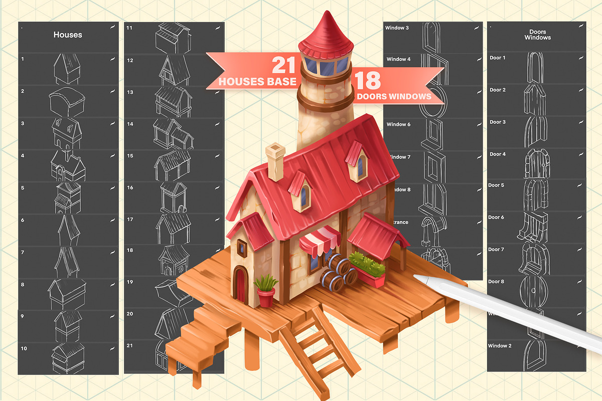ISOMETRIC TOWN PROCREATE PS CREATOR, a Brush Add-On by AlexandraArt (Photo 4 of 12)
