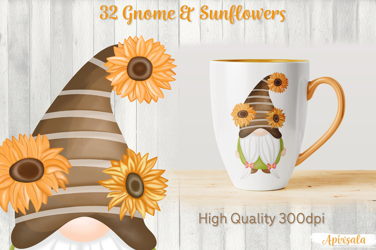 Gnome-Sunflower Watercolor, a Decorative Illustration by Apixsala (Photo 4 of 7)