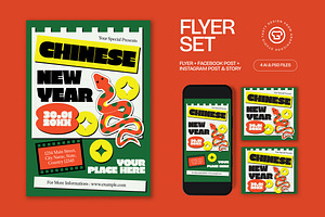 Green Chinese New Year Flyer Set, a Flyer Template by graphicook