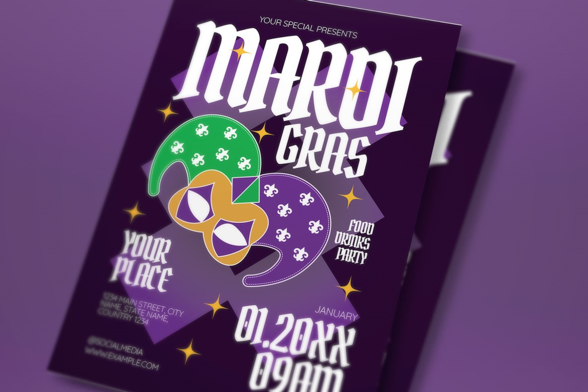 White Purple Mardi Gras Flyer Set, a Flyer Template by graphicook (Photo 2 of 3)