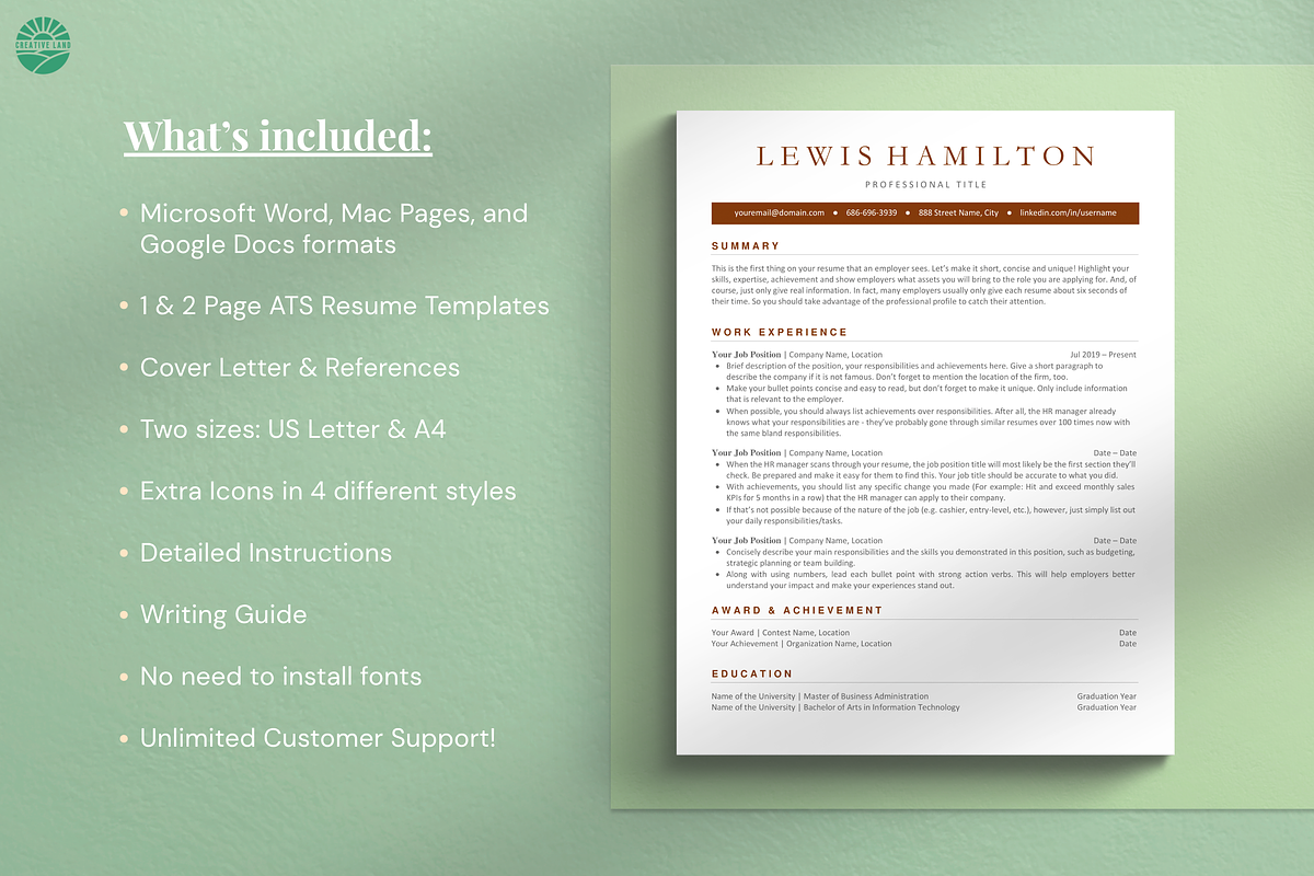 ATS Friendly Resume Template, a Resume Template by CreativeLandStudio (Photo 8 of 10)