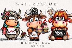 valentine highland cow clipart, an Illustration by CreationArt