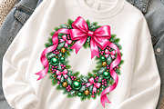 Pink Coquette Christmas Wreath PNG, an Object Graphic by Zahyl Studio (Thumbnail 3 of 7)