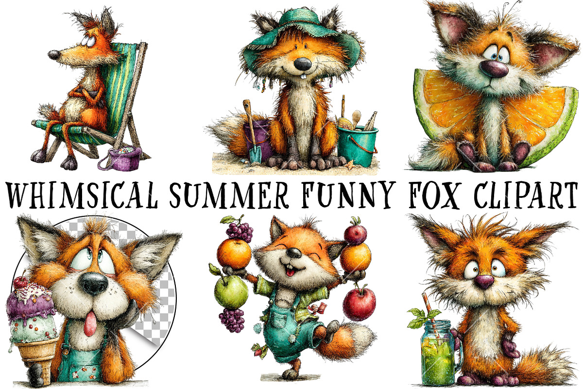 Whimsical Summer Funny Fox Clipart, an Illustration by OK Design (Photo 2 of 6)