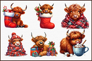 Christmas Highland Cow Clipart Bundl, an Illustration by Sublimation Artist (Thumbnail 3 of 6)
