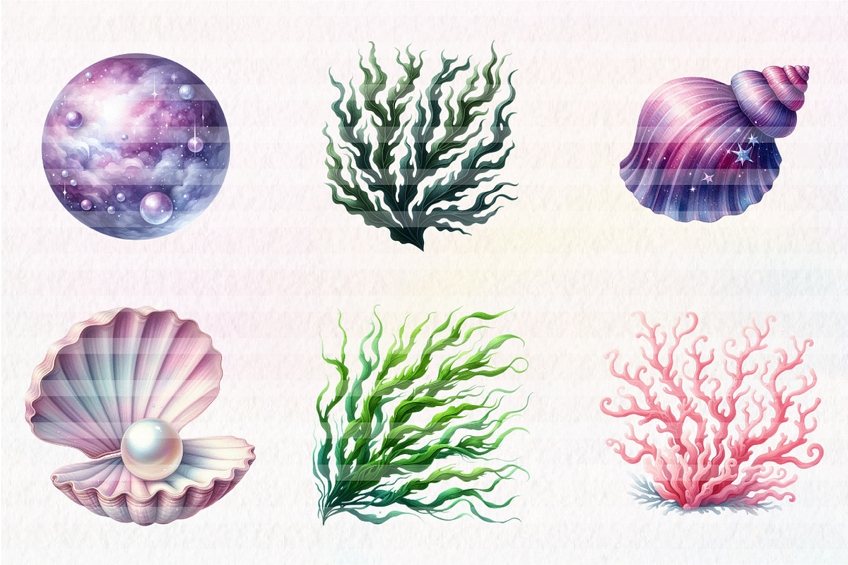 Cute mermaid watercolor clipart, an Illustration by CreationArt (Photo 6 of 7)