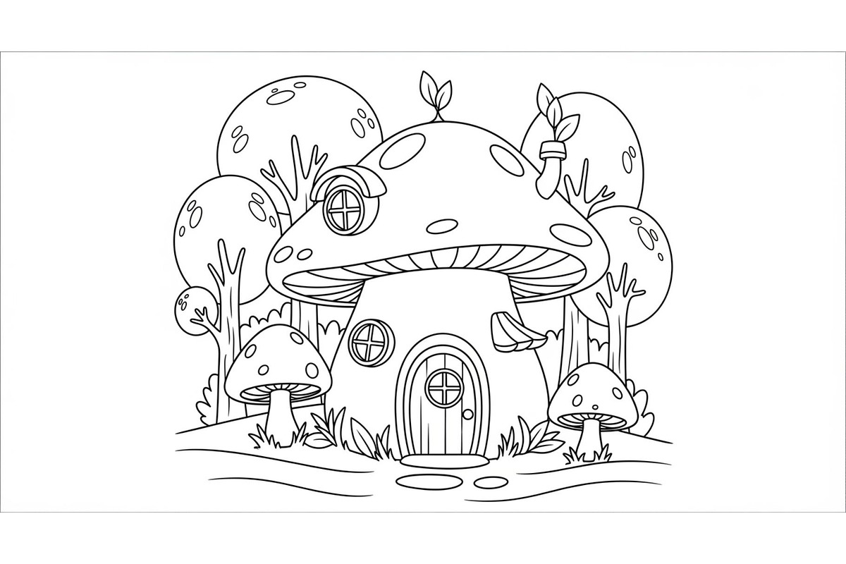 Whimsical Mushroom House Line Art bu, an Illustration by Designs_River (Photo 11 of 51)