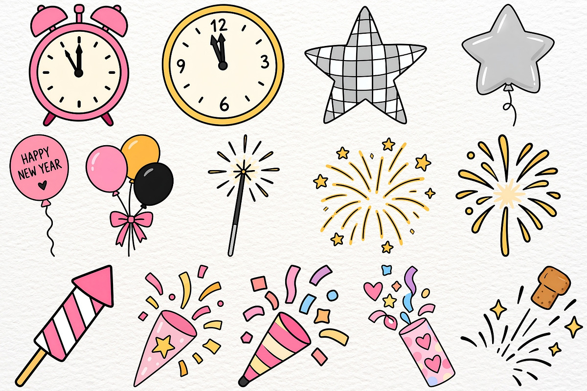 Happy New Year 2027 Clipart Party, a Seasonal Illustration by SugarCloudStudioArt (Photo 4 of 6)