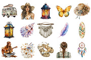 Watercolor Boho Summer ClipArt, an Illustration by Design Market (Thumbnail 3 of 9)