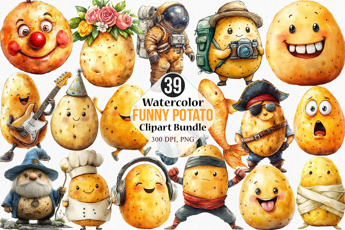 Watercolor Funny Potato Clipart, an Illustration by Canvas Craft (Photo 1 of 8)