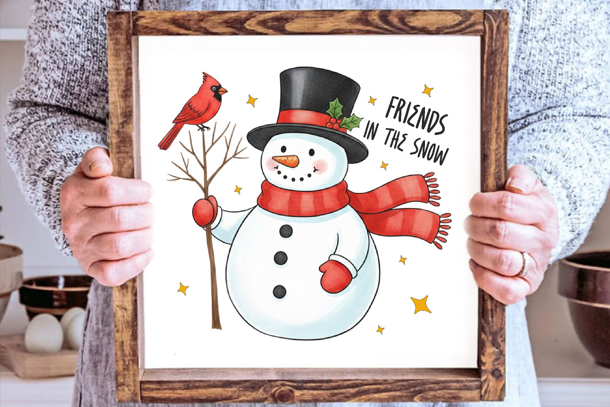 Christmas Snowman Cardinal PNG, an Illustration by SinaCreation (Photo 3 of 6)