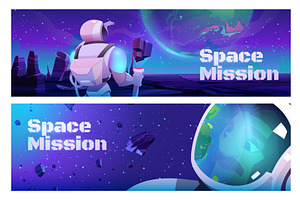 Space Missions Banner With Astronaut