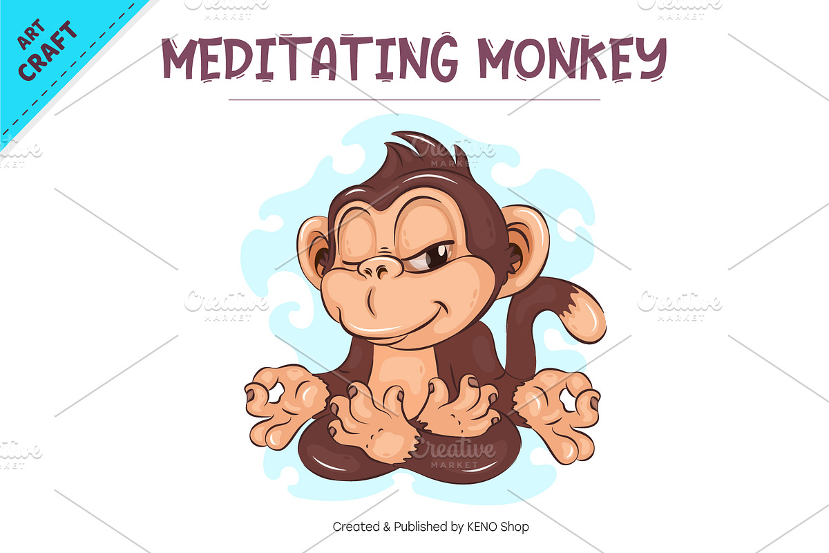 Meditating Cartoon Monkey. Crafting, an Animal Illustration by KENO Mascots (Photo 2 of 3)