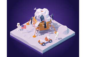 Vector Isometric Astronauts On Moon