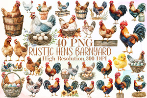 Watercolor Rustic Hens Barnyard Bird, an Illustration by Sublimation Artist