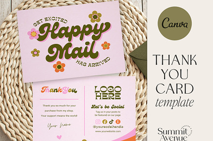 Retro Groovy Thank You Card Canva, a Business Card Template by Summit Avenue