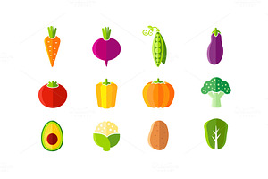 Fresh vegetables flat style set, an Icon by Teneresa