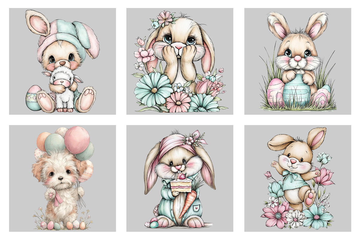 Whimsical Easter Bunny Clipart, an Illustration by Black Bird Studio (Photo 5 of 5)