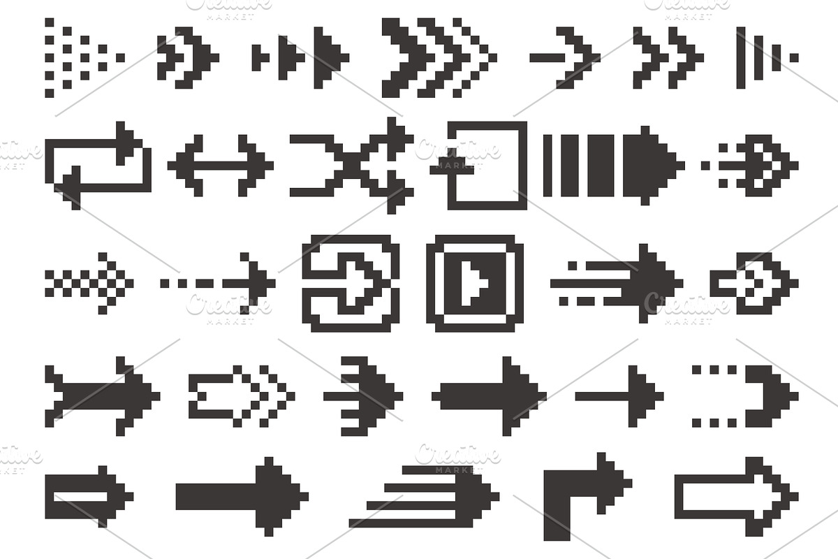 Black 8 bit arrows. Retro pixel art, an Object Illustration by YummyBuum