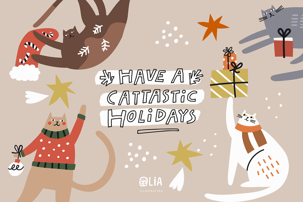 Christmas cats | 100% hand drawn, an Animal Illustration by Olia (Photo 14 of 14)