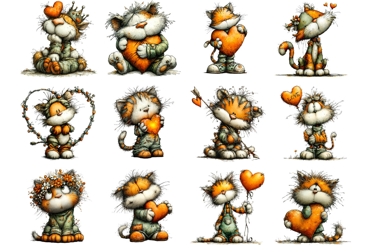 Whimsical Valentine Cat Clipart, an Illustration by Designking (Photo 2 of 5)