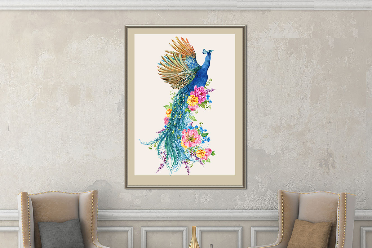 Peacocks and flowers/watercolor, an Illustration by MitrushovaArt (Photo 7 of 7)