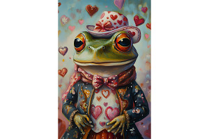 Valentine Frog in Love Suit Wall Art, an Animal Illustration by Art Paradise Studios