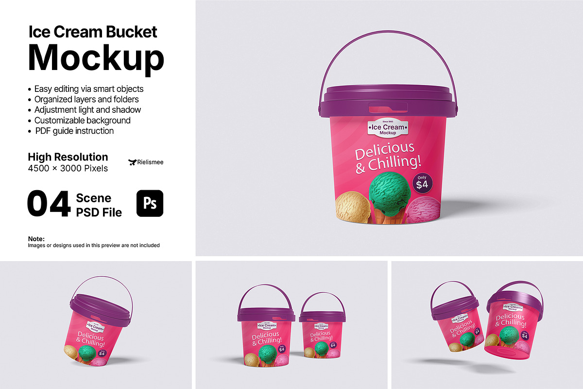 Ice Cream Bucket Mockup Bundle Set, a Packaging Mockup by Rielismee (Photo 1 of 5)