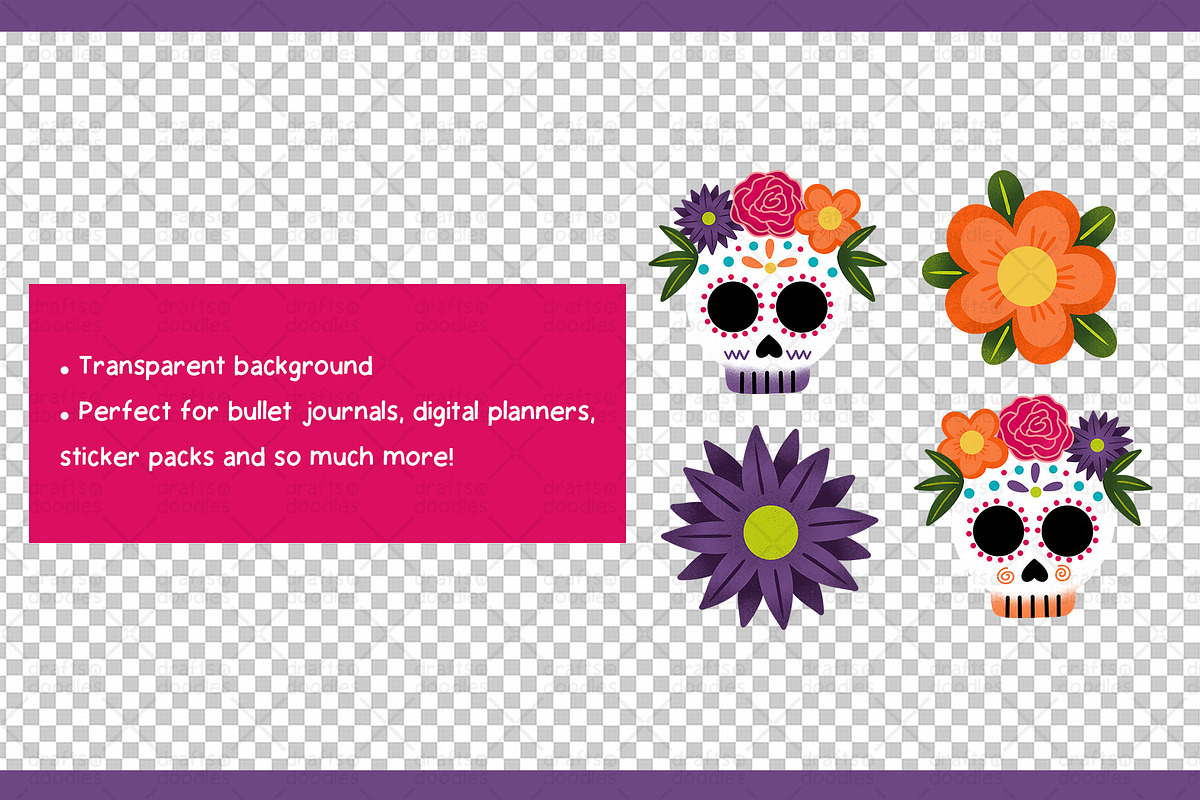 Floral Sugar Skulls Clipart Set, an Object Graphic by Drafts n Doodles (Photo 3 of 3)