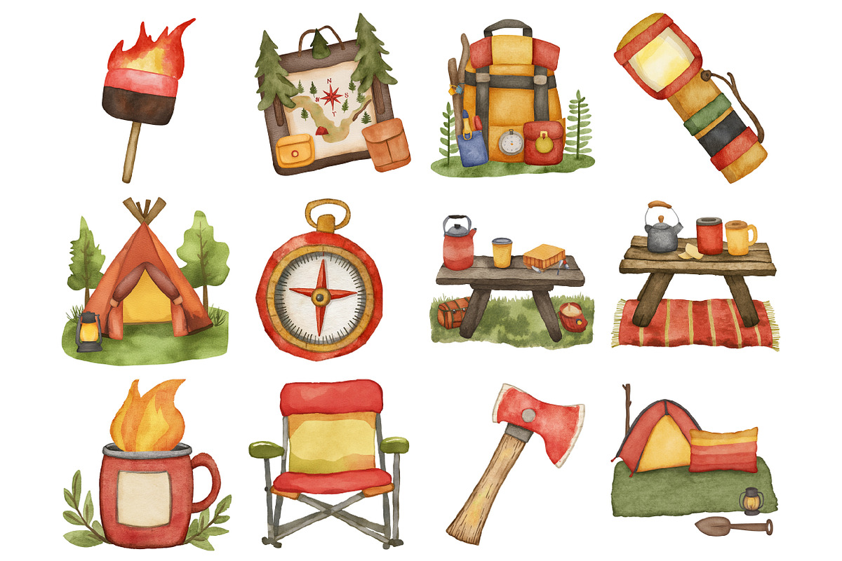 Watercolor Camping Clipart, an Illustration by Design Market (Photo 3 of 3)