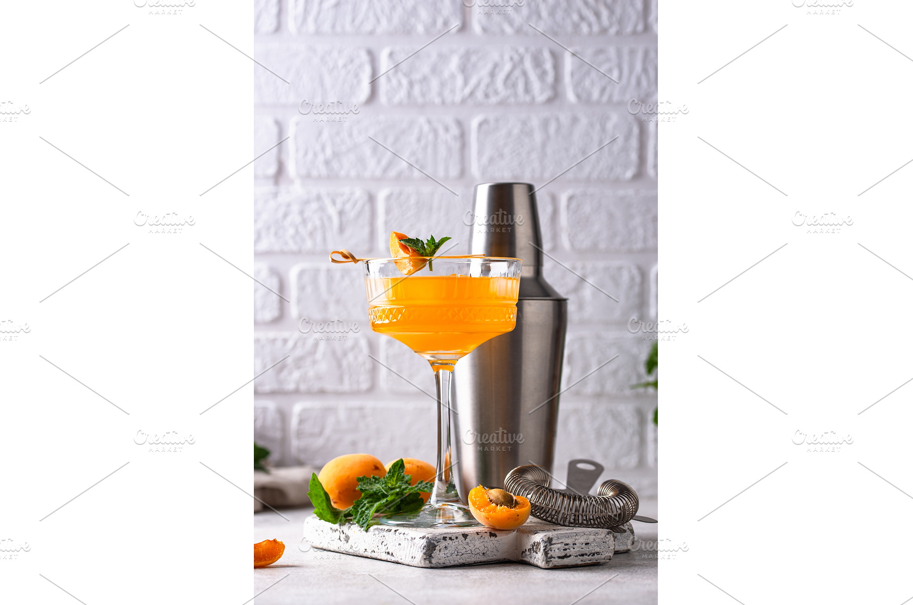 Fresh apricot Bellini cocktail with, a Food & Drink Photo by Yulia Furman