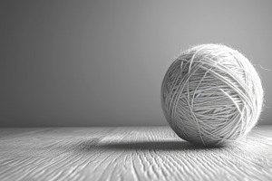 White Ball of Yarn on Gray Wooden Surface with Copy Space, a Background Photo by José Manuel Gelpi
