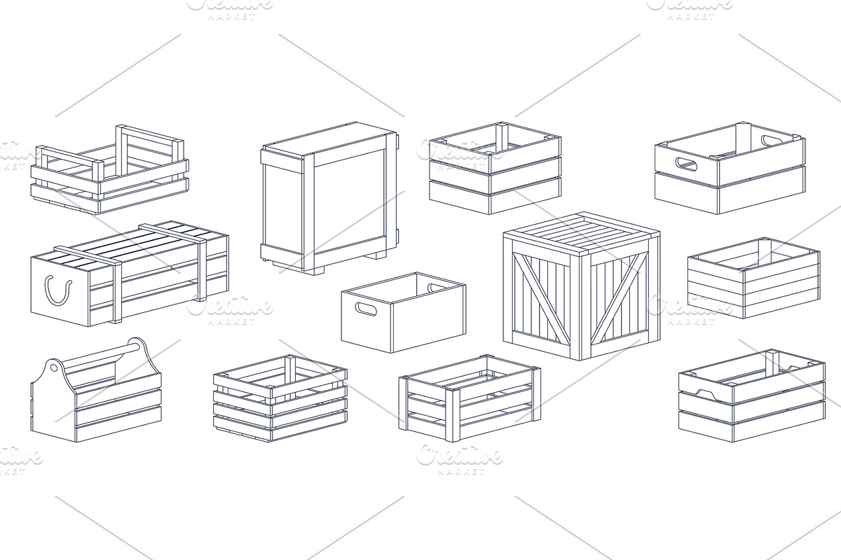 Linear wooden boxes. Closed and open, a Transportation Illustration by YummyBuum