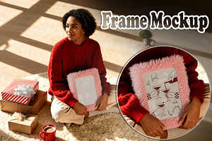 Pink Fur Frame Mockup | with Woman