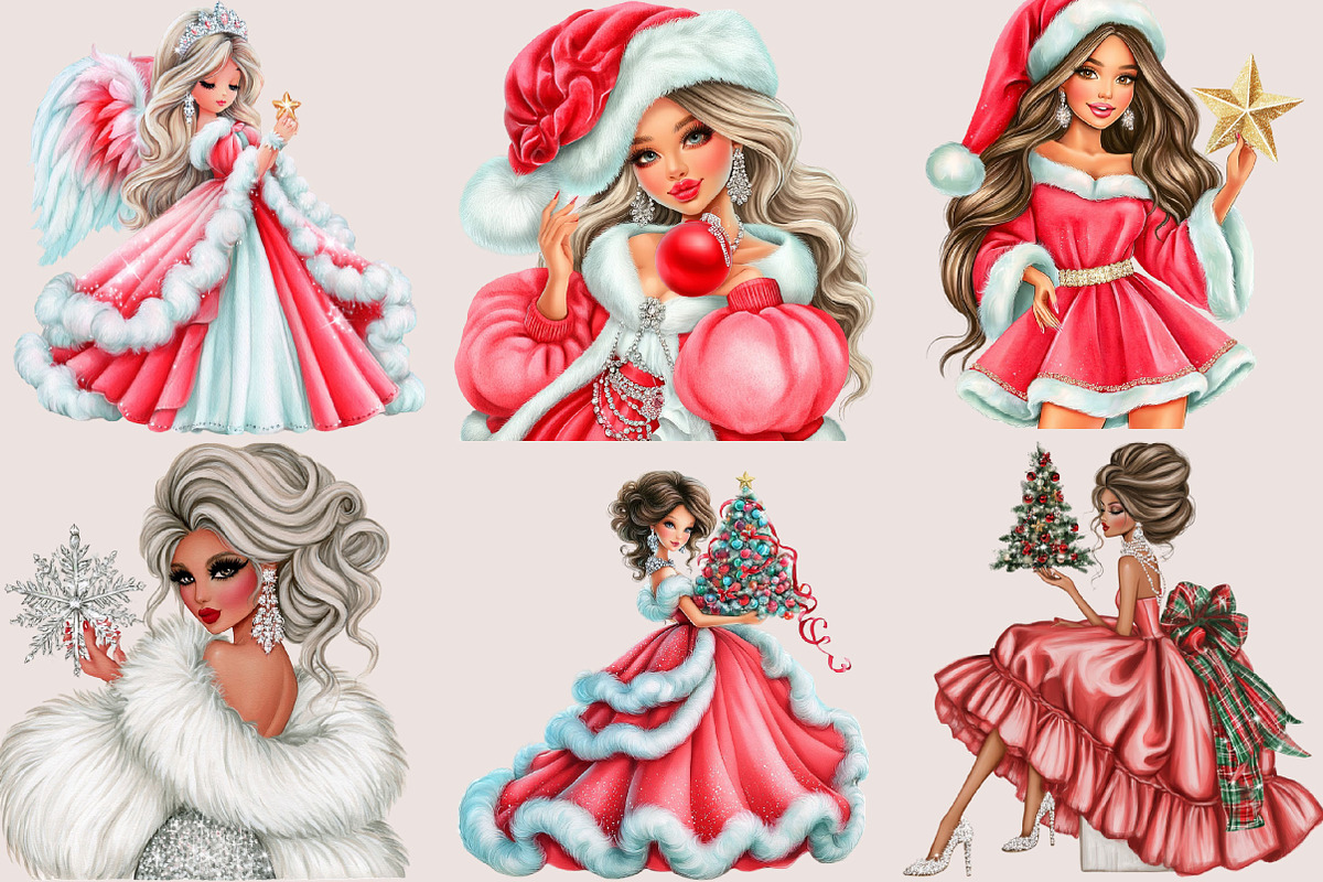 Christmas Glam Lady Clipart Bundle, a Seasonal Illustration by SVGArt (Photo 3 of 5)