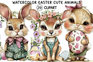 Watercolor Easter Cute Animals Png, an Illustration by Creative Art