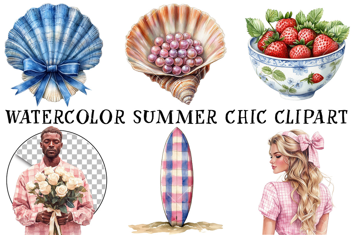 Watercolor Summer Chic Clipart, an Illustration by OK Design (Photo 2 of 6)