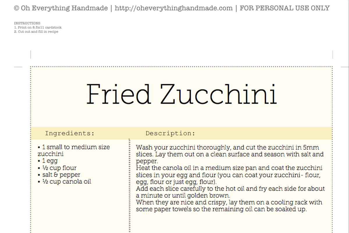 Yellow Editable Recipe Card 4x6 card, a Card Template by OhEverythingHandmade (Photo 3 of 3)