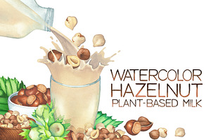 Watercolor hazelnuts and milk