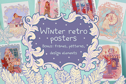 Winter festive retro posters