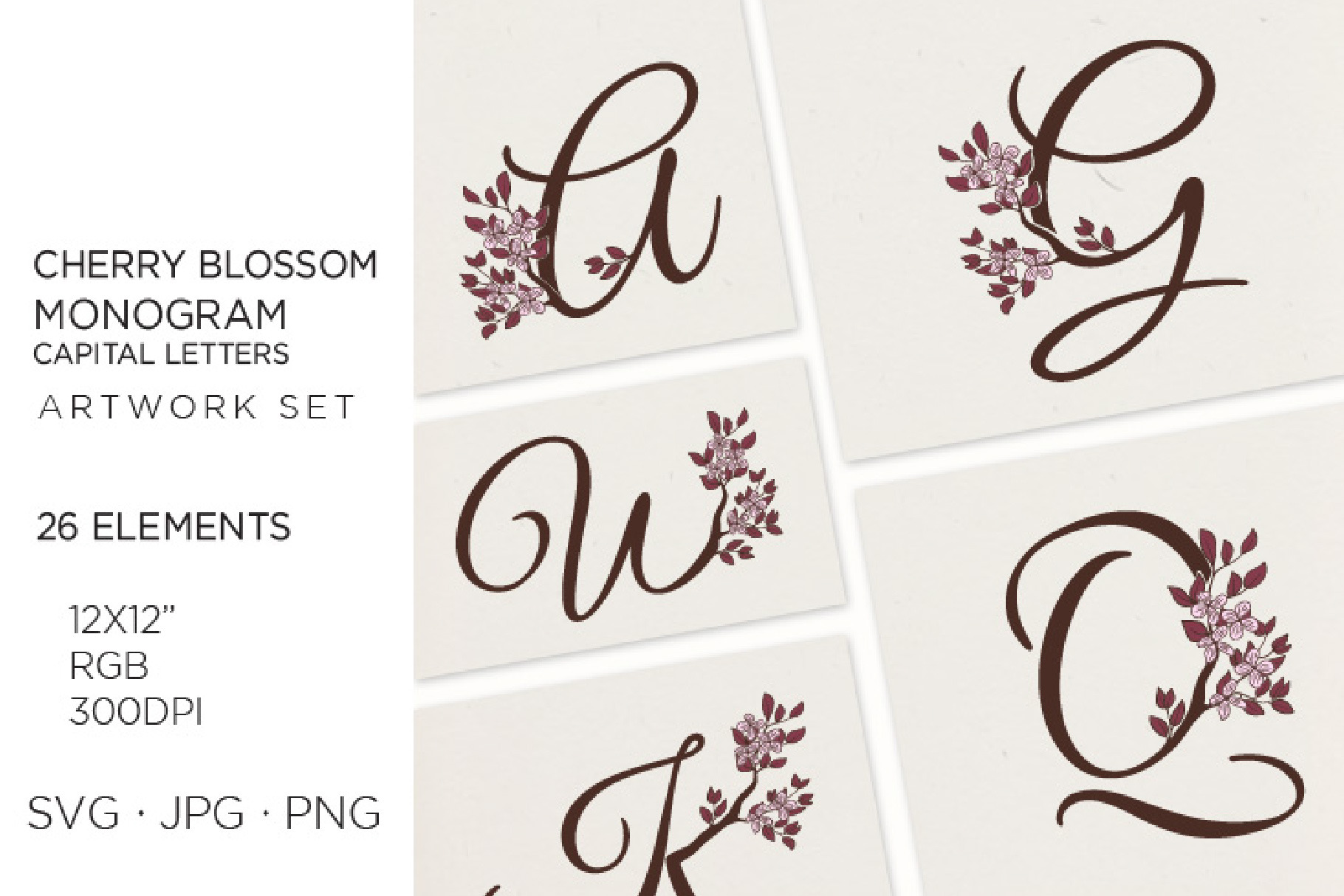 26 Cherry Blossom, svg monogram, an Illustration by Bloom21Art