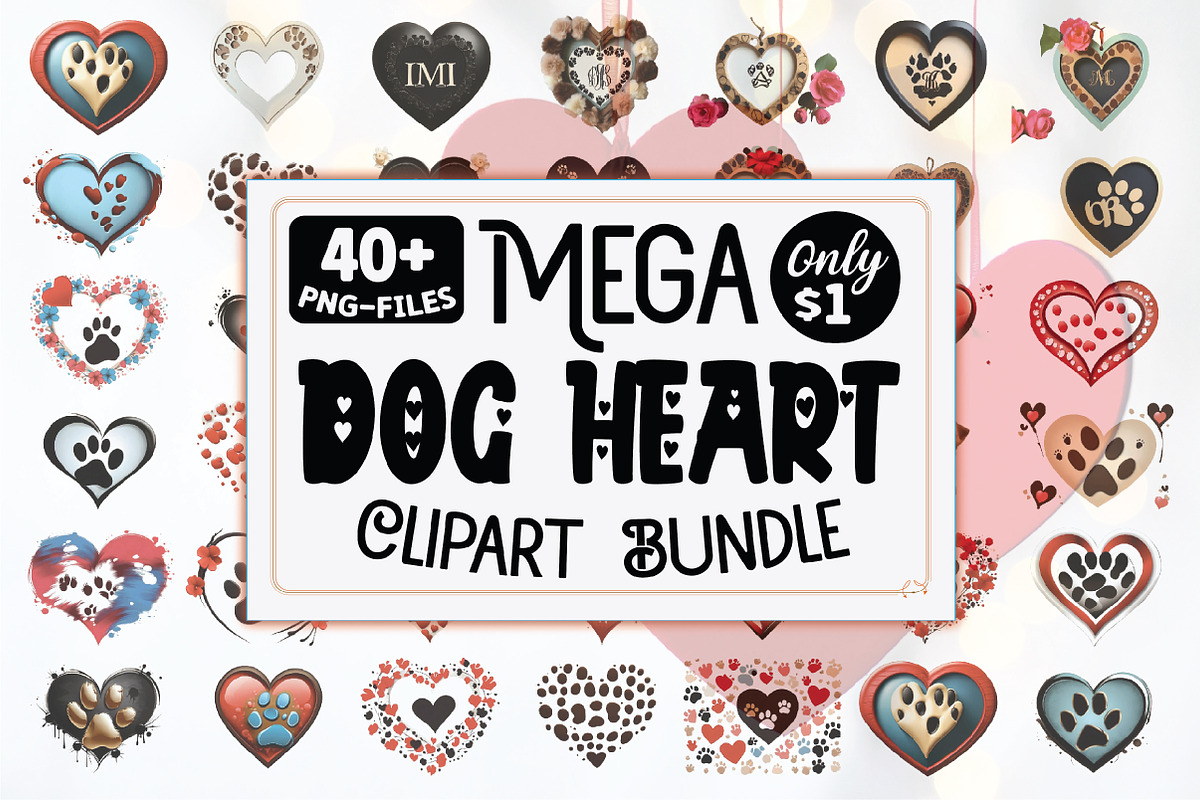 Mega Dog Heart Clipart Sublimation B, an Illustration by T-SHIRTBUNDLE (Photo 1 of 3)