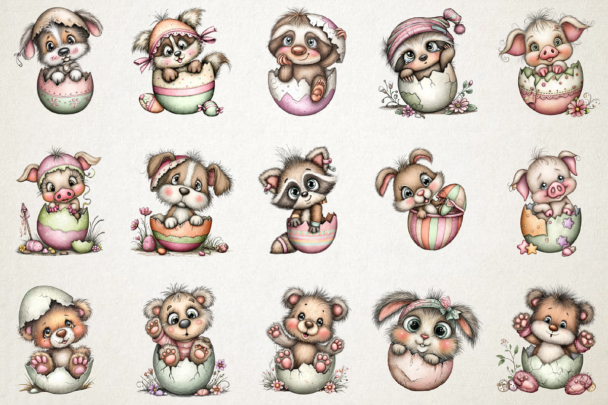 Whimsical Eggshell Easter Animal PNG, an Illustration by RobertsArt (Photo 3 of 11)