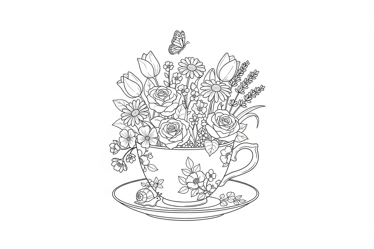 Floral Teacup Line Art Bundle, an Illustration by Gfx_Store (Photo 15 of 51)